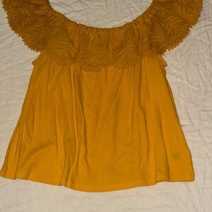 Elegant Mustard Off-Shoulder Lace Top